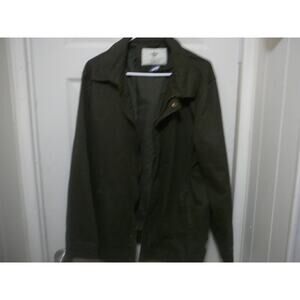 WenVen Mens L Casual Canvas Cotton Military Lapel Green Jacket
